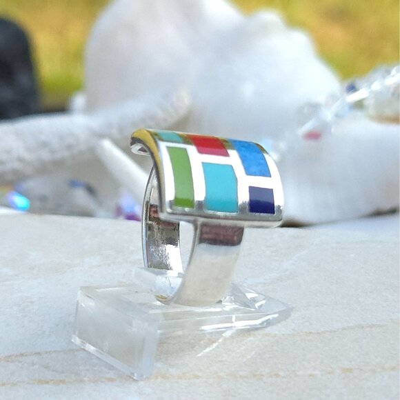 Vintage Native American Multi-Stoned Sterling Silver Ring - Picture 9 of 12